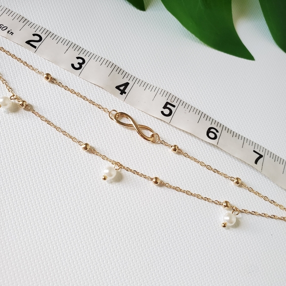2 Strand Charm Anklet Bracelet Infinity Pendant - Picture 2 of 3